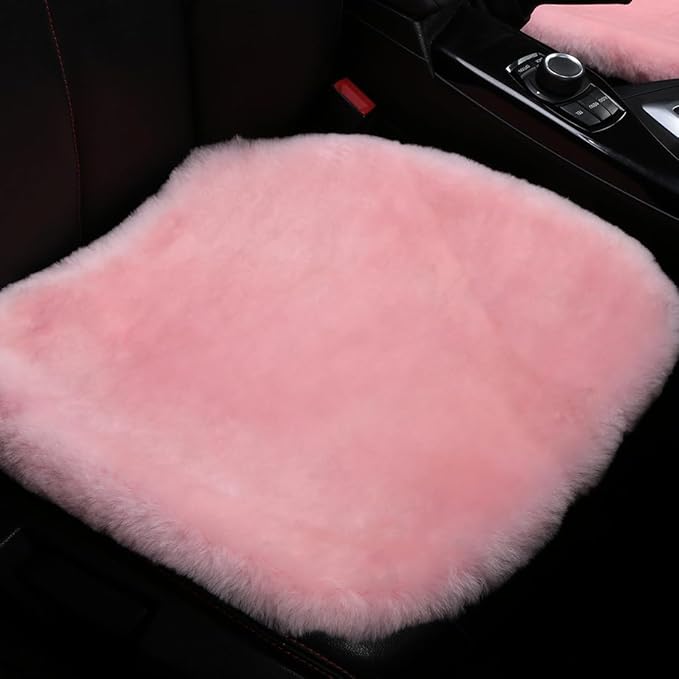OGLAND Fluffy Genuine Australia Sheepskin Car Seat Cover for Auto Interior Accessories with Soft Fuzzy Wool Eco-Friendly Natural Fur Non-Slip (Pink, Front 20 * 20inchs)