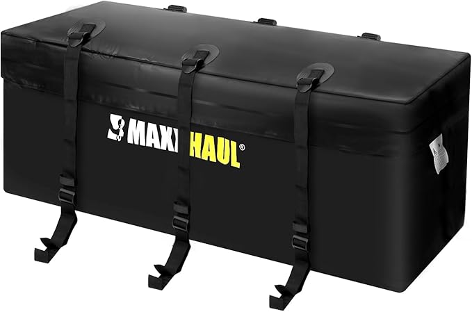 MaxxHaul 70209 Soft Shell Cargo Carrier Bag for Hitch Mount Cargo Rack - Heavy Duty and Water Resistant 47 inch 20 inch x 20 inch Black with Tie Down Straps