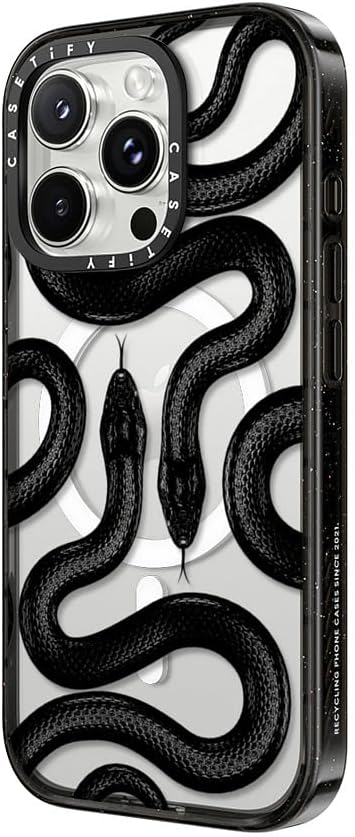 CASETiFY Impact Case for iPhone 16 Pro Max [Slim / 8.2 ft. 4X Military Grade Drop Protection/Compatible with Magsafe] - Black Kingsnake - Clear Black