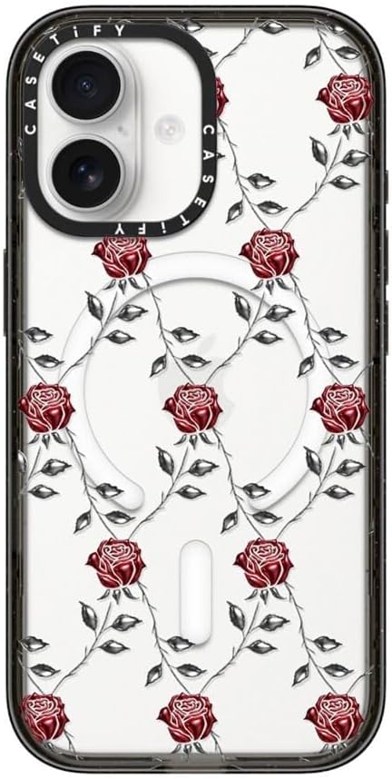 CASETiFY Impact iPhone 17 Case [Slim/Compatible with Magsafe / 8.2 ft. 4X Military Grade Drop Protection] - Metallic Rose - Clear Black