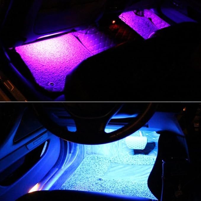 USB Adapter Light Strip, Car Neon Decorative Light, Car Ambient Lighting Kit, 8 Color Belt Remote Control, Interior Light, Music Synchronization Mode, Pickup and SUVS, 4 Light Strips, 5V