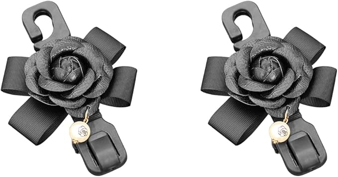 Car Seat Headrest Hook, 2PCS Cute Flower Vehicle Backseat Organizer Hanger for Purse Grocery Bag Coat, Auto Interior Hanging Decor Accessories, Universal for SUV Sedan Truck (Black)