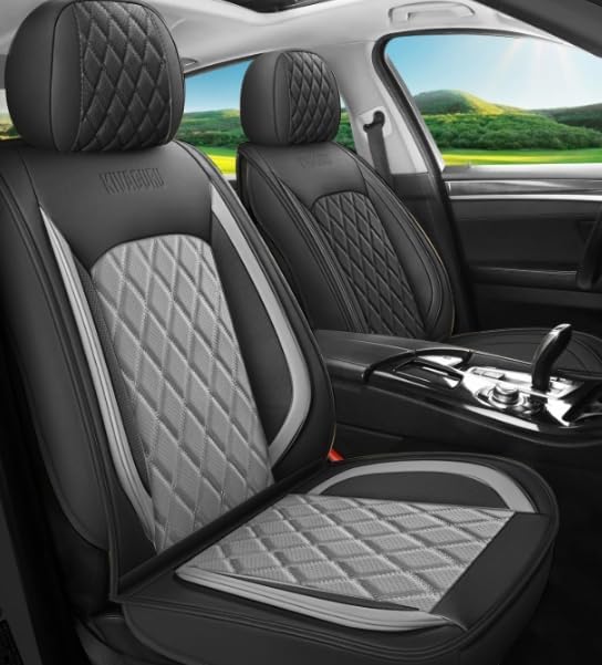 LINGVIDO Car Seat Covers for Front Seats (2 Seats) - Premium Perforated Nappa Leather,Waterproof Shield, Omni-Adapt Fit for SUVs Sedans, Ideal for Rideshare & Pets