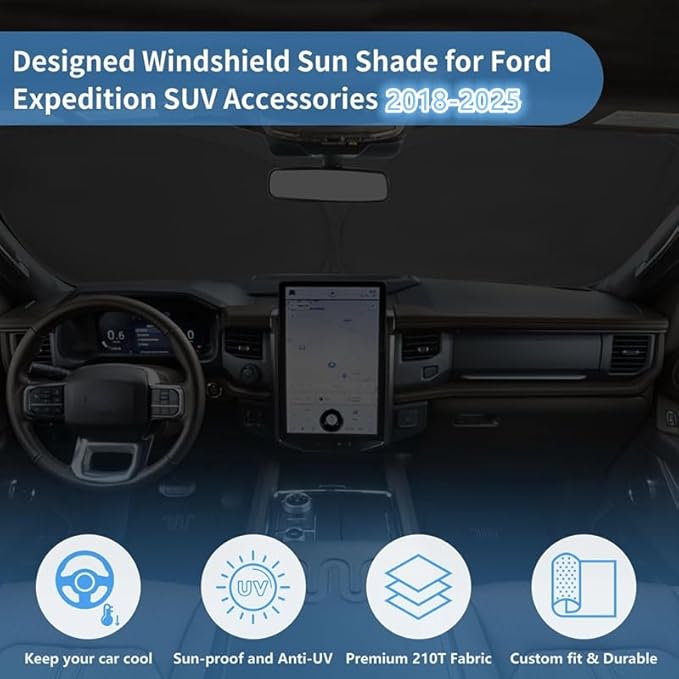 for Ford Expedition Windshield Sun Shade 2025-2018 Front Window Sunshade Fit Ford Expedition Accessories Fodable Car Sun Visor UV Protector Shade Heat Shield Cover