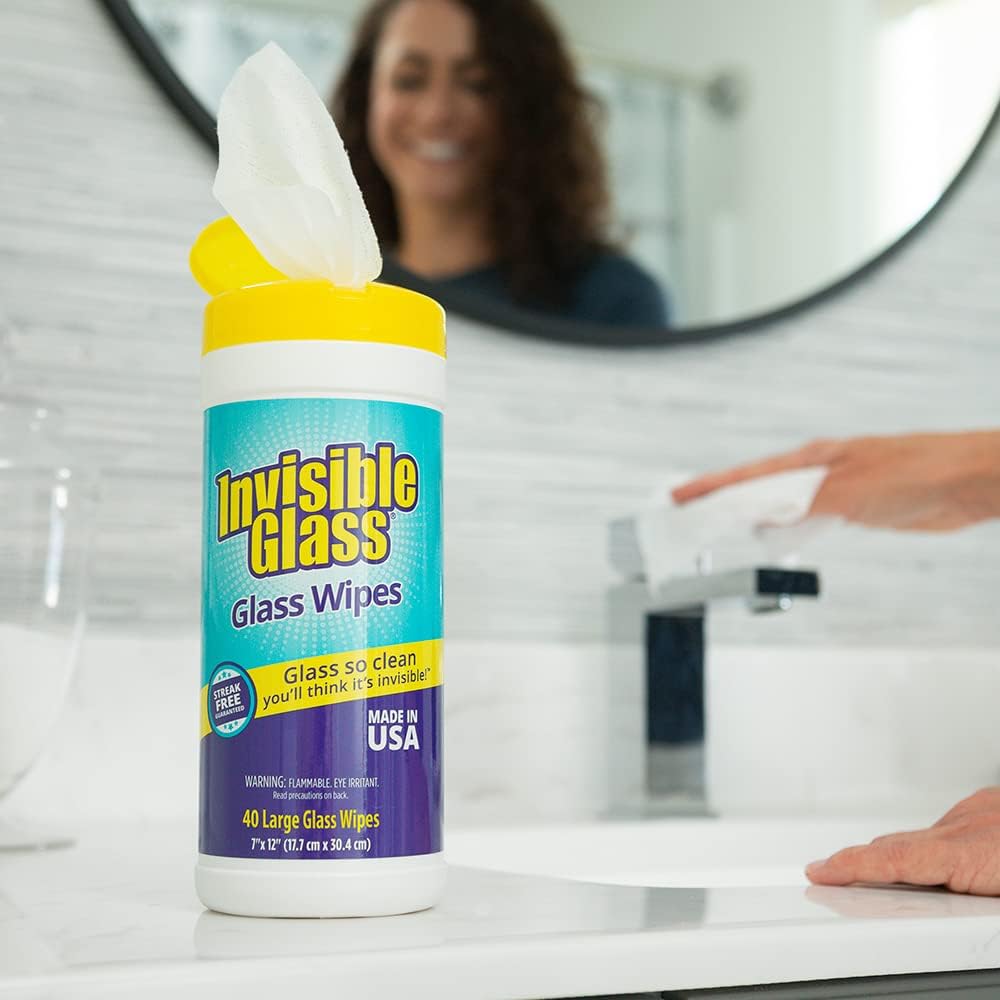 Invisible Glass 90160-2PK Glass Cleaning Wipes Perfect for Cleaning Mirrors, Windows, and Windshields at Home, in Your Car, or at the Office, Streak-Free, Tint-Safe, Lint-Free, 40 Wipes, Pack of 2