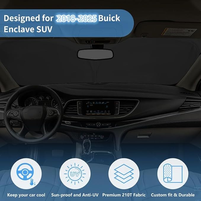 Windshield Sun Shade Custom Fit Buick Enclave 2025 2024 2023 2022 2021 2020 2019 2018 Window Sunshade for Preferred Essence Premium Accessories Car Sun Visor UV Protector Heat Shield Cover