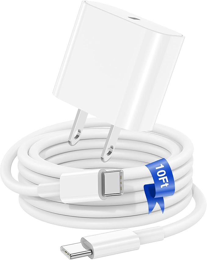 iPhone 17 16 15 Fast Charger Block and 10ft Type C to C Cable Cord Long, 20W USB C Charging Plug for Apple iPhone 17 Pro Max/17 Air/16 Pro Max/16/15 Pro/15 Plus/iPad Mini,Wall Power Adapter Cube Brick