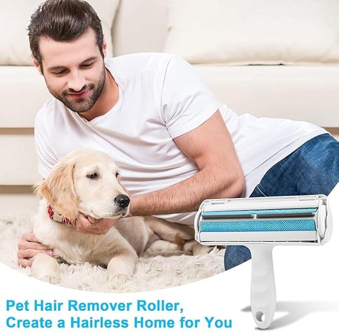 Pet Hair Remover Carpet Scraper - Reusable Lint Roller, Portable Cat Hair Broom Fur Remover | Capture Dust Dirt & Pet Hair Perfect for Carpet Furniture Rugs & Bedding Ideal for Cat & Dog (Blue)
