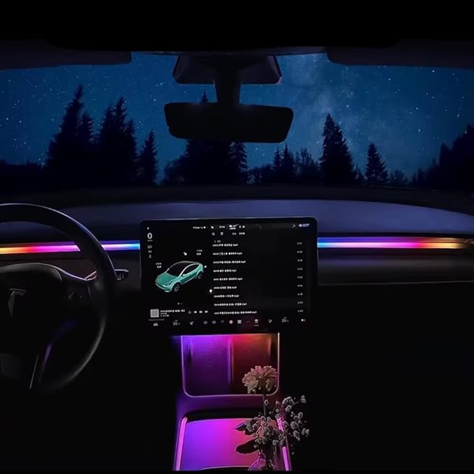 Interior Neon Lights for Tesla Model Y/3, Dreamcolor Acrylic Interior Car LED Strip Light for Tesla, Dynamic Chasing Music Sync Neon Ambient Lighting Kits for Tesla Model Y/3 (1 Strip Set B)