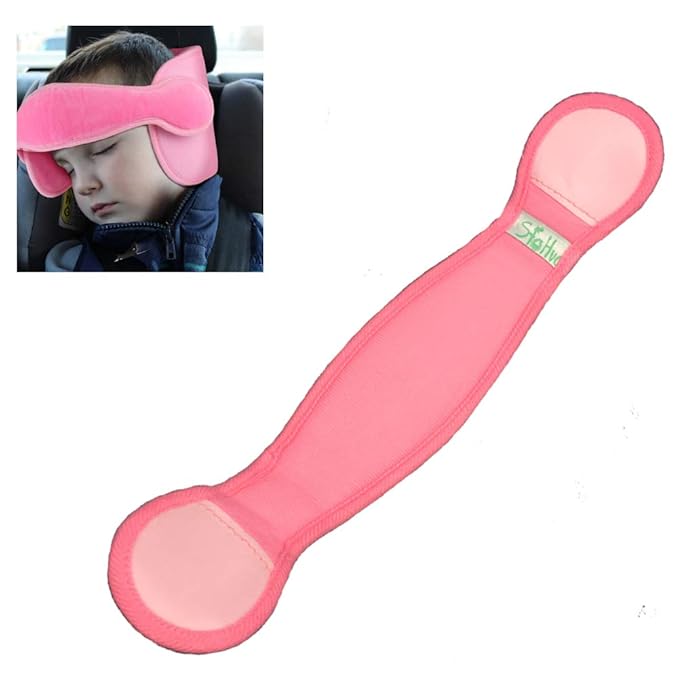 Toddler Car Seat Head Support Neck Pillow Strap - Kids and Baby Safety Neck Relief Head Support Band Sleep Strap with Adjustable Belt, Pink