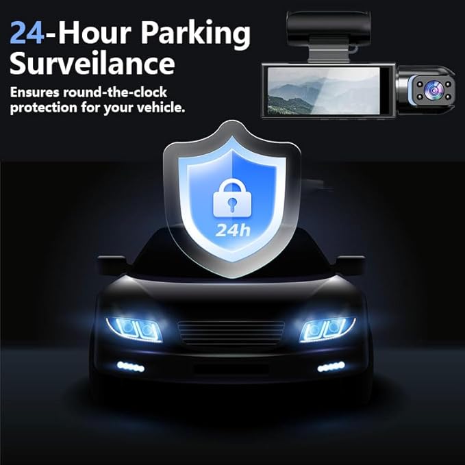 64GB Dash Cam Front and Rear for Cars with Night Vision, 1080P Dual Lens Dash Camera Inside and Outside, 24H Parking Monitor, Motion Detection, Loop Recording, Car Camera with Audio