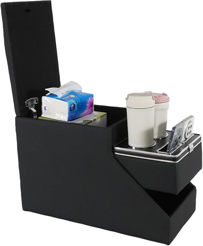 time secret Universal Center Console Between Seat for Minivans, SUVs, Middle Van Console Floor Console Organizer Storage Box (with Locking Design)