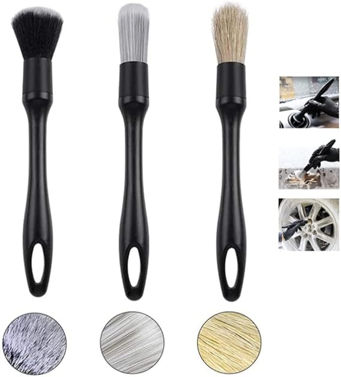 3 in 1 Car Detail Brush Set Wheel Tire Rim Spoke Grill Engine Bay Cleaning Tool for Cleaning Wheels, Interior, Exterior, Leather Accessory