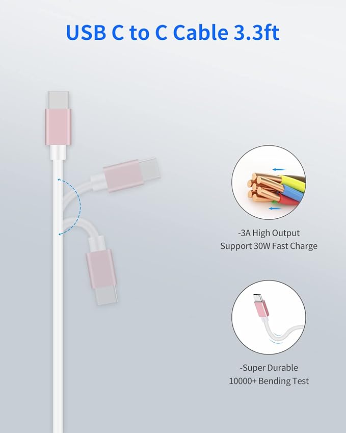 Pink Dual 45W USB C Car Charger, 90W Max Super Fast Charging, All Metal 12V Cigarette Lighter Adapter for iPhone 17 Pro Max/16/15/iPad, Samsung Galaxy S26+/S25, Google Phones with 2 Type C Cable 3.3ft
