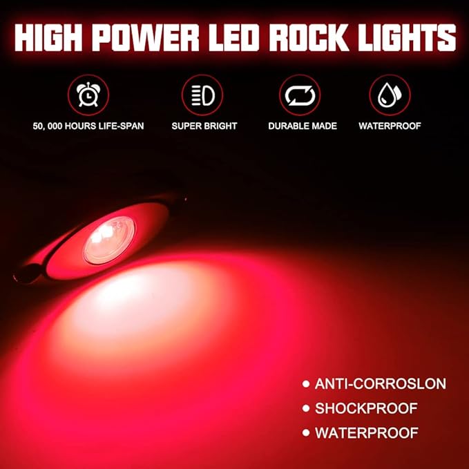 SUNPIE 12 Pods Red Rock Lights Kits for Off Road Truck Car ATV SUV Motorcycle Under Body Glow Light Lamp Trail Fender Lighting, Extension Wires Provided(Red)