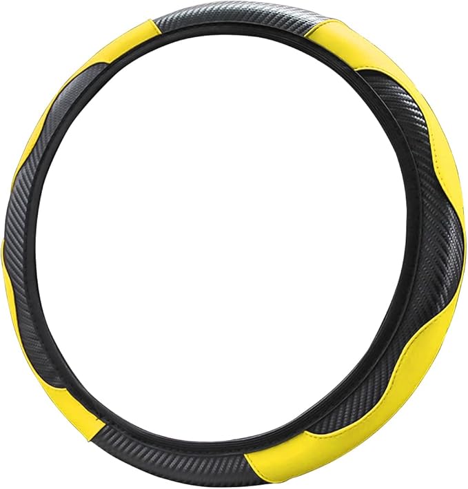 LoyaForba Car Steering Wheel Cover, Microfiber PU Leather Elastic Carbon Fiber Auto Steering Wheel Protector, Universal 15 Inch Breathable Anti-Slip, Car Interior Accessories for Most Cars (Yellow)