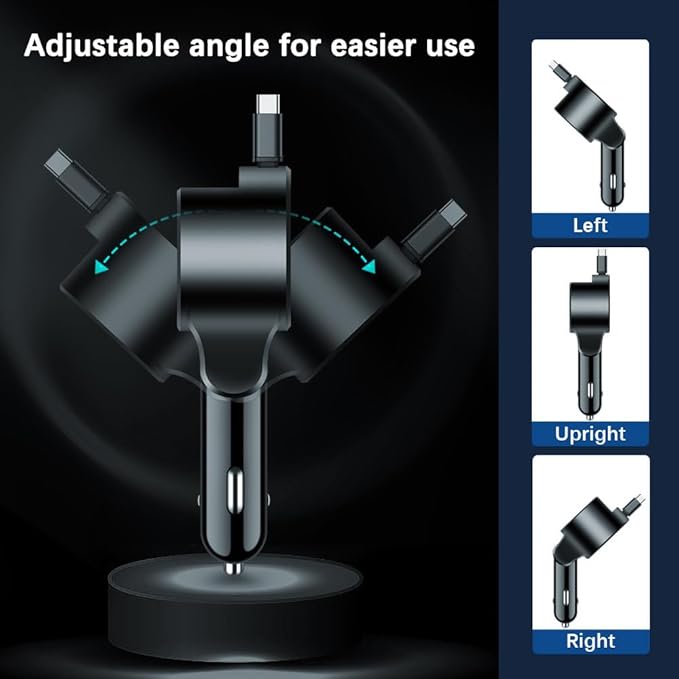 75W 3-in-1 Car Charger Adapter with Voltage Detection, Super Fast Charging with Cable PD30W Retractable Cable for iPhone/Samsung/Android/iPad Pro and More