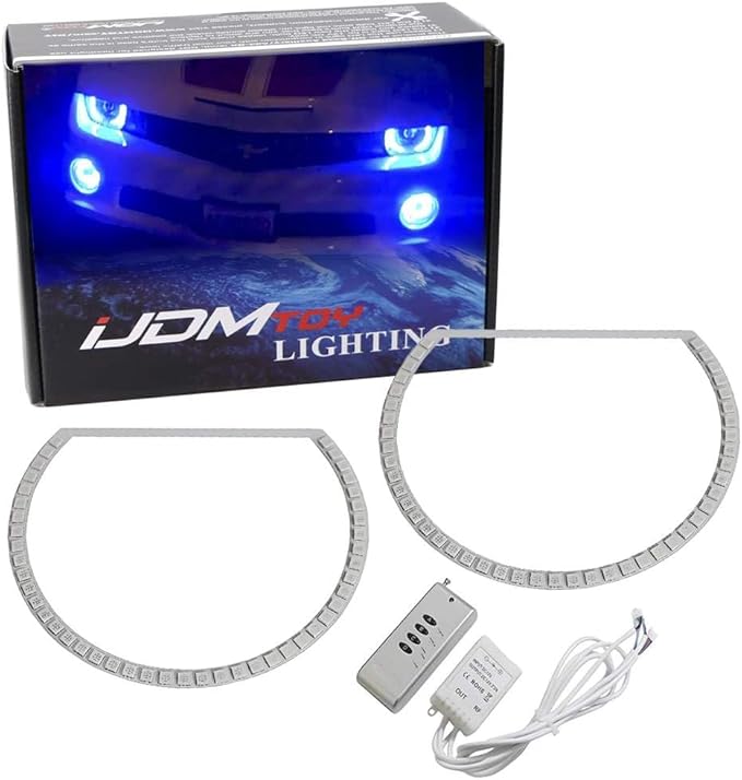 iJDMTOY 7-Color RGB LED Halo Ring Lighting Kit Compatible with 2010-2015 Chevrolet Camaro Reflector Halogen Front Road Illuminating Light Retrofit w/Adjustable Setting