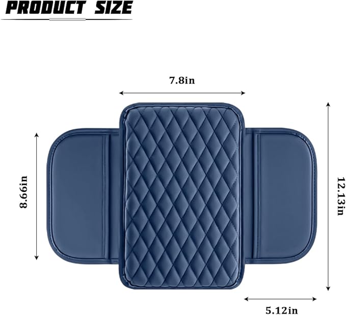 Car Armrest Cushion Pad, Leather Vehicle Center Console Cover with 2 Storage Bags, Non-Slip Automotive Interior Arm Rest Seat Box Cover Accessories, Universal for SUV RV Sedan (Dark Blue)