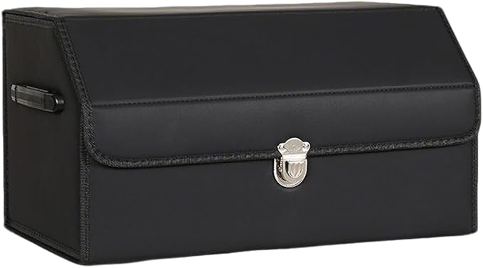 Leather Storage Box Car Trunk Organizer for Trunk SUV Sedan, Leather Foldable Storage Box with Lid (Black 20.9" L*12.2" W*11.8" H)