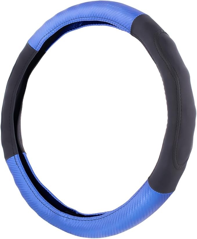 United Pacific 70408 18" Carbon Fiber Pattern Steering Wheel Cover, Engineered Leather Construction, Large Grip – ONE Steering Wheel Cover – Black/Blue Carbon Fiber