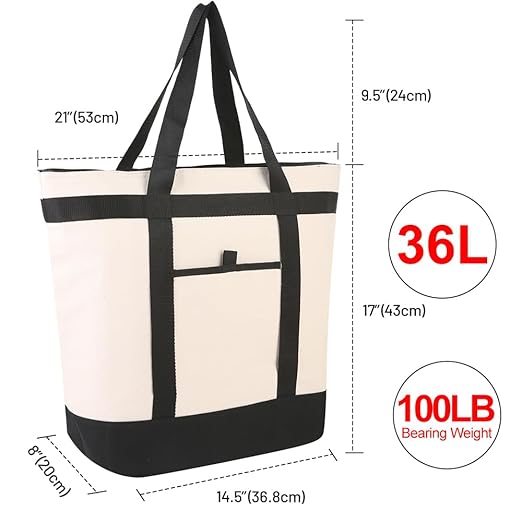 CIVJET Insulated Cooler Bag, Tote Bag for Grocery Shopping, DIY Your Creative Designs, Cooler Bags Insulated, Pizza/Food Delivery Bag to Keep Cold/Hot (Purified Cotton, Non-Waterproof, Beige