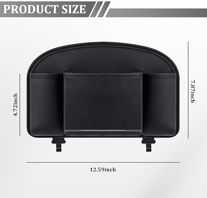 Car Back Seat Organizer, Leather 4-in-1 Seat Back Hanging Storage Bag with Tissue Box, 2 Cup Holder & Hook, Multi-Purpose Backseat Organizer Pocket for Hold Phone Drink, Universal Fit (Black)