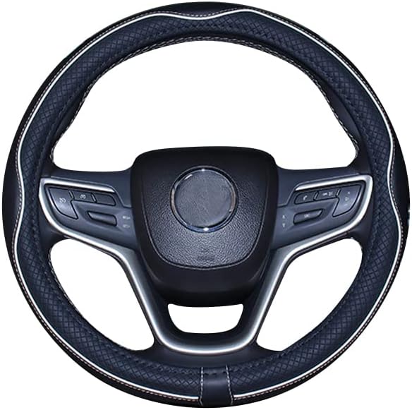 Mayco Bell Universal Standard Size Steering Wheel Cover Anti-Slip,Safety,Soft,Breathable,Durable,Full Surround,Comfortable Grip Microfiber Leather (14.5-15 inch,Black White)