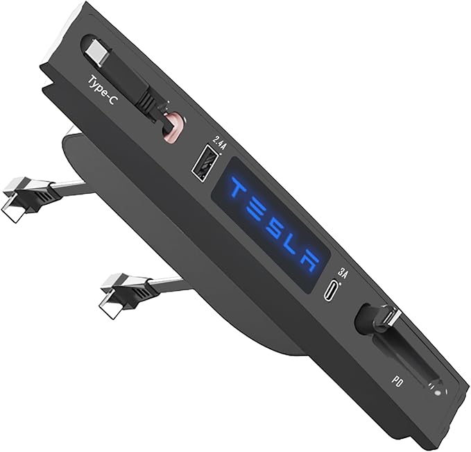Customized for Tesla Model 3/Y USB Hub, Fast Charger for Tesla Model Y 3 Accessories 2024 2023 2022 2021 Retractable Cable,Multifunctional Tesla Center Console Accessories(Not fit Model 3 2024)
