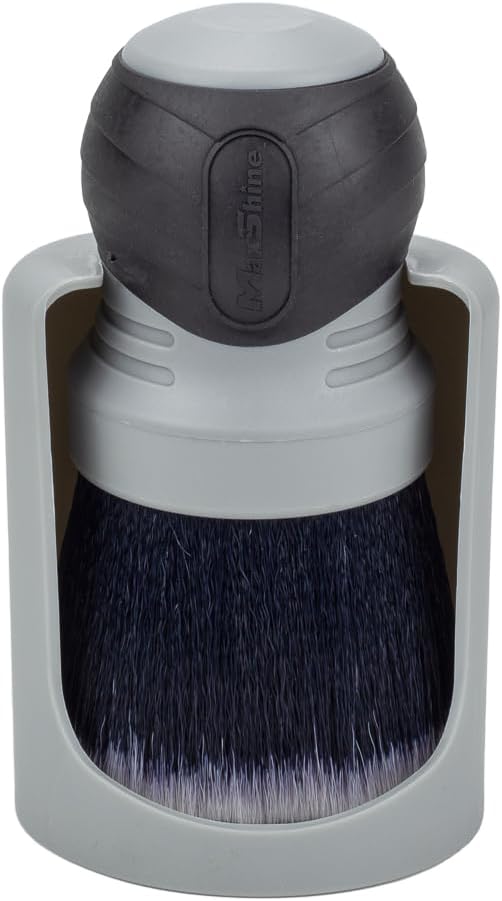 Maxshine Universal Gray Ultra Soft Large Bristle Brush with Storage Rack – Curved Grip & Ultra Soft Bristles – Ideal for Dashboard, Displays, Air Vents – Premium Interior Detailing Brush