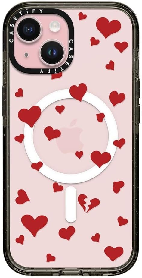 CASETiFY Impact iPhone 15 Case [Slim/Compatible with Magsafe / 8.2 ft. 4X Military Grade Drop Protection] - Lost in Love - Clear Black