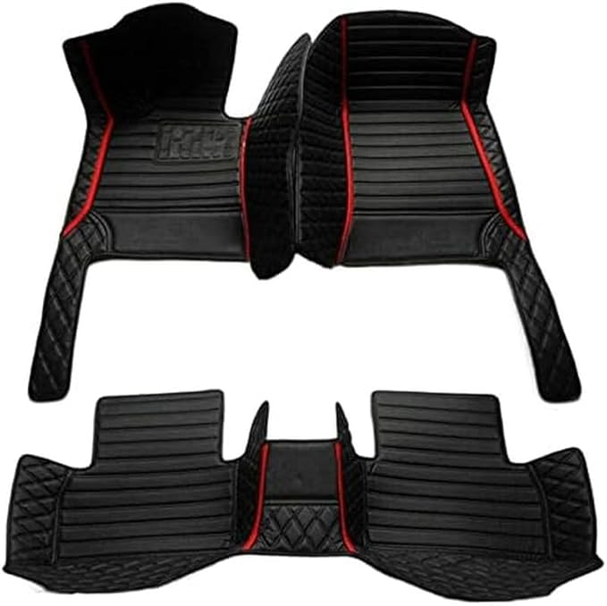 Custom Personalized Floor Mats for Cars，Luxury Full Coverage All Weather Car Floor Mats，Anti-Slip Leather Car Mat Set ，Custom Floor Mats for 99% of Cars, Trucks & SUVs (Black Red 1)