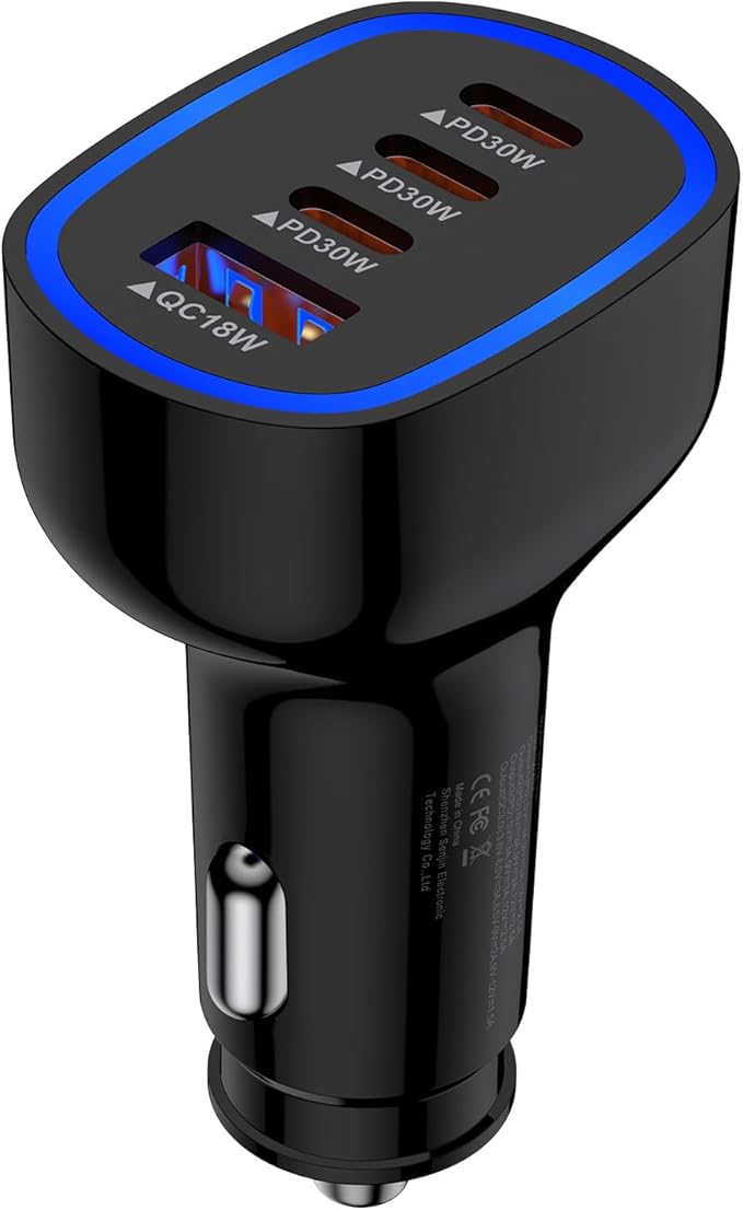 Samsung Car Charger USB C 90W Fast Charging Adapter for Samsung Galaxy A17 A16 A15 5G A56 A36 S25 Edge S24 Ultra S23 S22 S21 4Port Cigarette Lighter Fast Car Phone Charger for iPhone 17 16 Pro Max 15