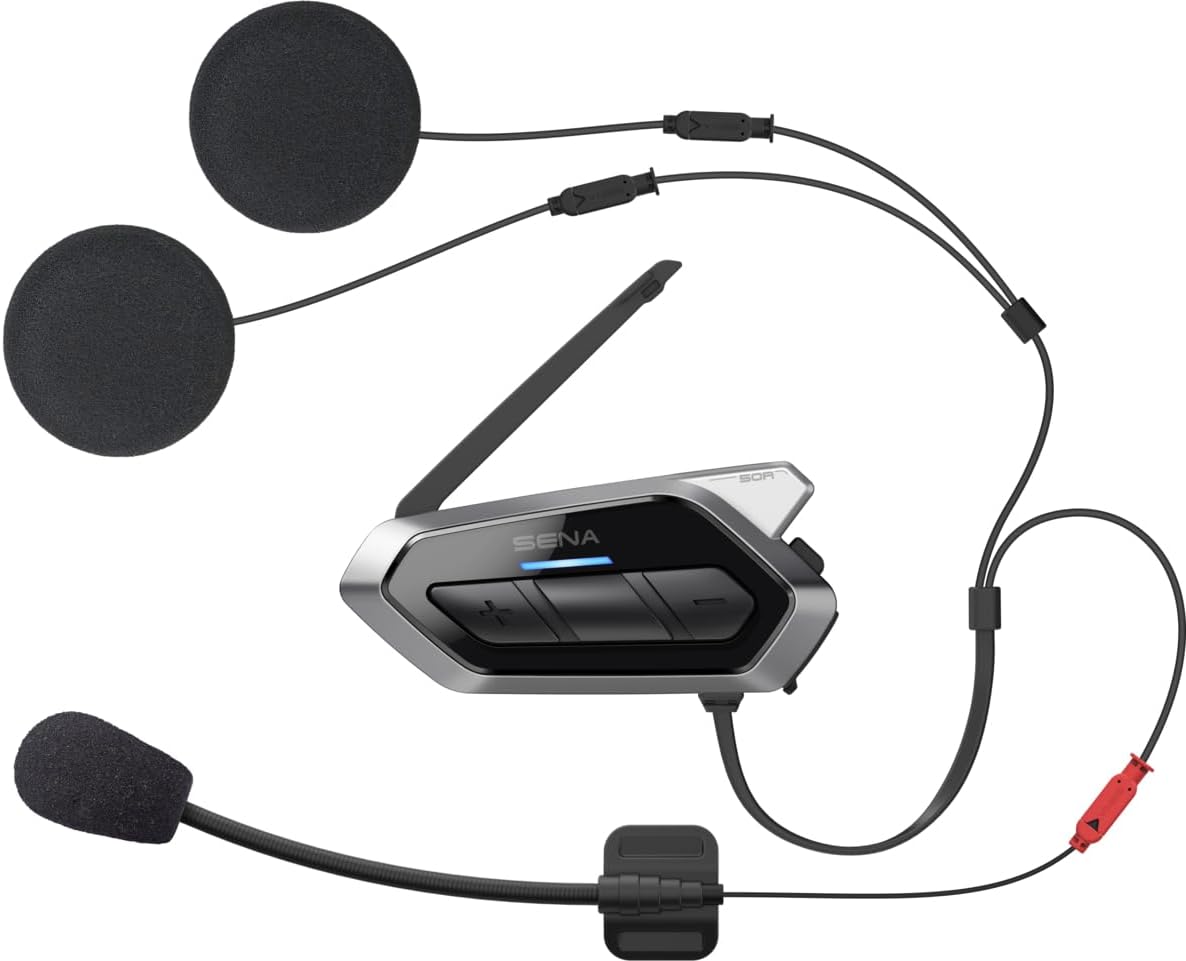 Sena 50R 3-Button Motorcycle Bluetooth Headset w/Sound by Harman Kardon Integrated Mesh Intercom System Premium Microphone & Speakers