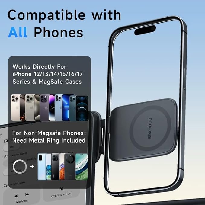 Magnetic Phone Holder for Car, MagSafe Car Mount with Dual Side Strong Magnets,Ultrathin Adjustable Cell Phone Holder, Car Accessories for Women Men, Fit for All Phone, Dashboard, Laptop, Gym