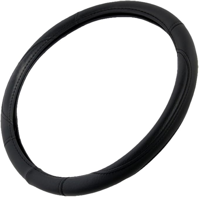BDK Ergonomic Grip Steering Wheel Cover - Leather Performance Grip for Standard Size Wheels 14.5-15 inch Black