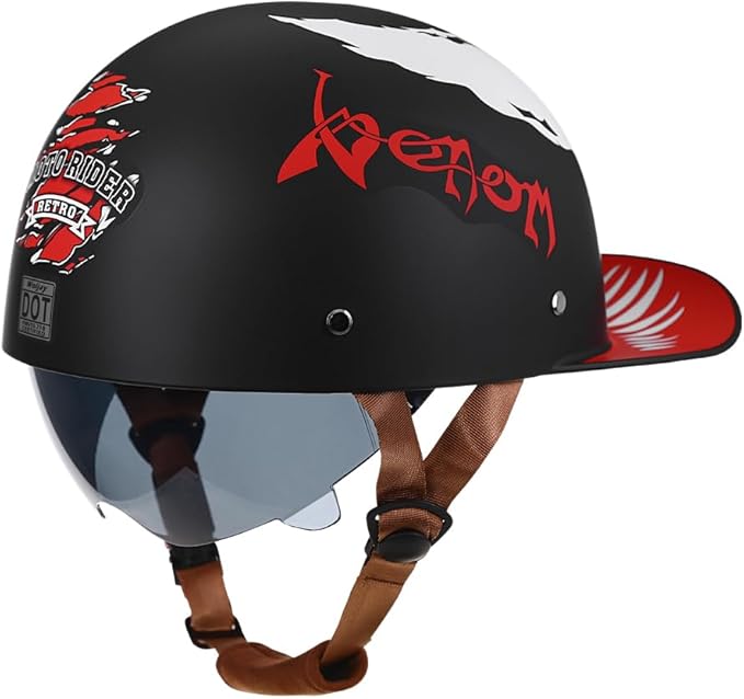 Vintage Retro Open Face Motorcycle Helmet Baseball Cap Half Helmets with pull-down Lens for Men Women Moped Cap Jet Scooter Street Cruiser - DOT Certified (Moto Rider, Medium)