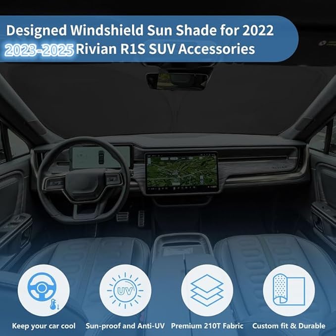 Windshield Sun Shade for 2026 2025 2024 2023 2022 Rivian R1S Custom Fit Window Sunshade SUV Accessories Fodable Sun Visor UV Protector Shade Heat Shield Cover