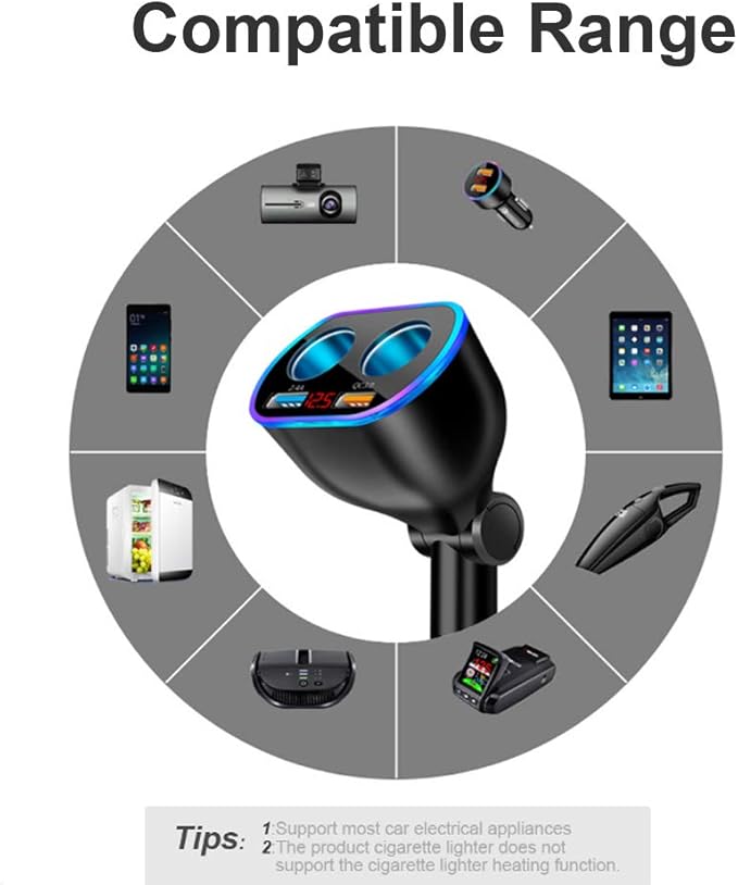 Car Charger Cigarette Lighter Splitter Adapter,120W QC3.0 Dual USB Car Charger with LED Voltmeter 12/24V Sockets Splitter Cigarette Lighter USB Chargers Fast Charging for Phone Tablets GPS Dash Cam