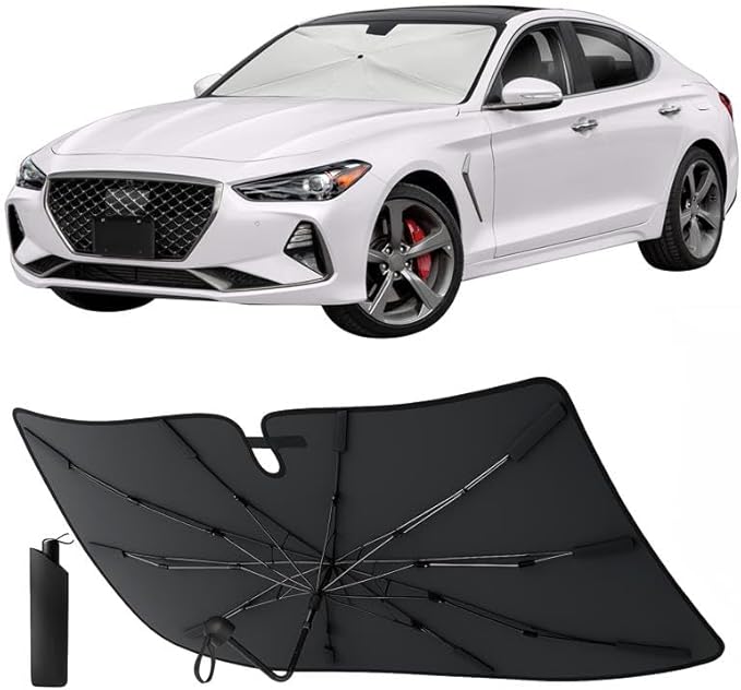 EcoNour Premium Umbrella Windshield Sun Shade for Car | Foldable UV Blocker Front Windshield Sunshade | Umbrella Shade Accessories with Storage Pouch | Fit for Sedan & Hatchbacks - Small 52"x31"