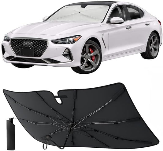 EcoNour Premium Umbrella Windshield Sun Shade for Car | Foldable UV Blocker Front Windshield Sunshade | Umbrella Shade Accessories with Storage Pouch | Fit for Sedan & Hatchbacks - Small 52"x31"
