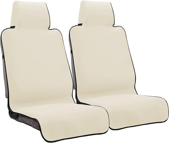 INFANZIA Premium Waterproof Seat Cover Towel Protector Neoprene Universal Fit, Upgraded 100% Washable & Removable Non-Slip Sweat Carseat Towel Covers, Perfect for Gym/Yoga/Workout（Beige,2PCS