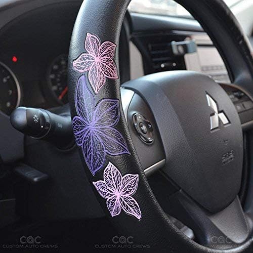 BDK GripGrab Comfort Grip - Purple & Pink Flowers Design on Black Synthetic Leather Steering Wheel Cover 15" - SW-538_AM