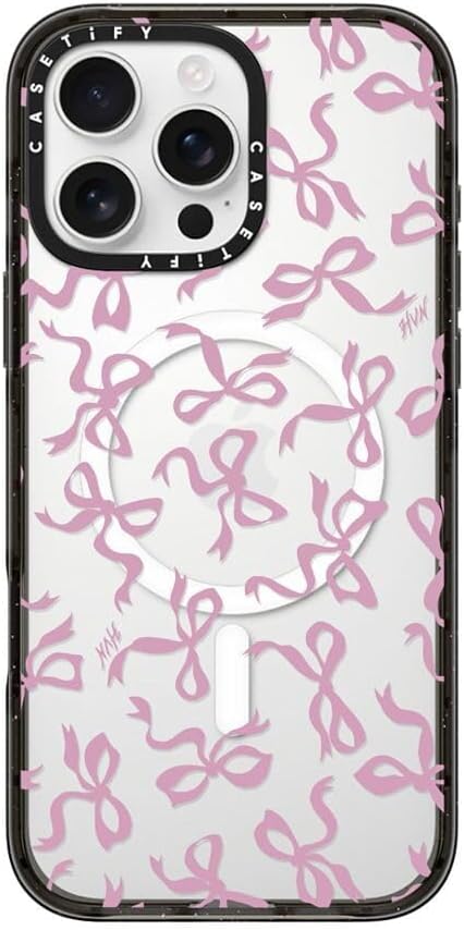 CASETiFY Impact Case for iPhone 16 Pro Max [8.2ft 4X Military Grade Drop Protection/Compatible with Magsafe] - Bows - Clear Black