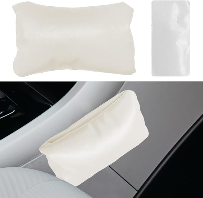Car Knee Cushion Pad, PU Leather Automotive Center Console Elbow Armrest Pillow, Soft Auto Door Leg Support Pad Protector, Universal Vehicle Interior Comfort Accessories (Beige)