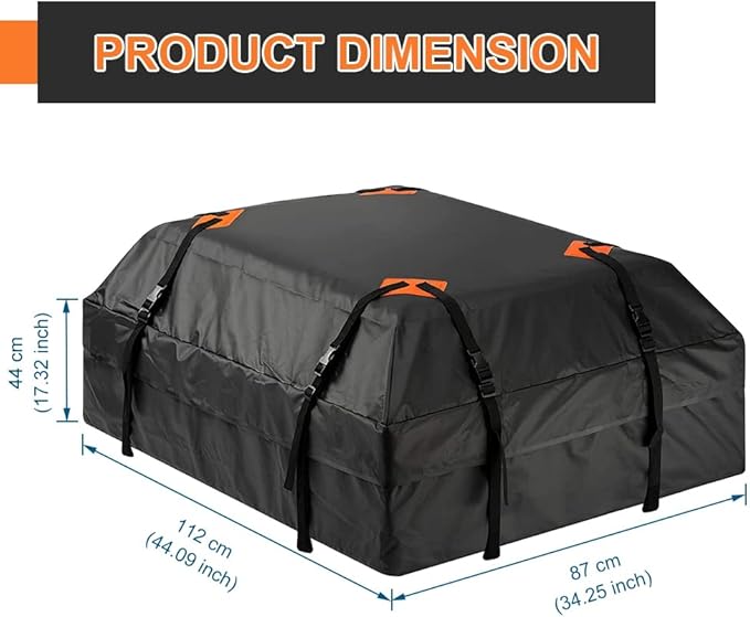 Blueshyhall Car Rooftop Cargo Carrier Bag, 15 Cubic Feet Waterproof Traveling Luggage Bag Black, Compatible with Cars with or Without Rack