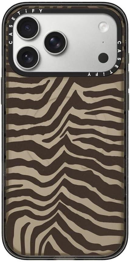 CASETiFY Impact iPhone 17 Pro Max Case [Slim/Compatible with Magsafe / 8.2 ft. 4X Military Grade Drop Protection] - Zebra-Brown - Clear Black