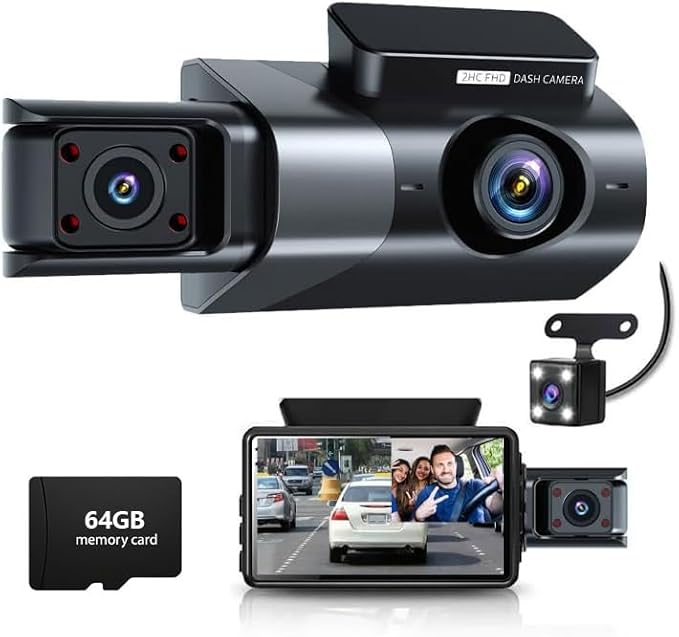 Dash Cam Front and Rear, 1080P Dual Dash Camera, WiFi & App Control, IR Night Vision, 170° Wide Angle, G-Sensor, Parking Mode, 24/7 Loop Recording, 64GB Micro SD Card Included – Black