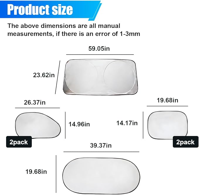 6PCS Reflective Car Windshield Sunshade, Polyester Foldable Car Side Window Sun Cover with Storage Bag, Universal Vehicle Interior Protection Accessories for Heat and UV Rays Shield