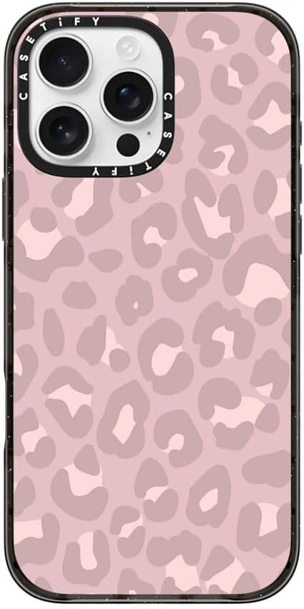CASETiFY Impact Case for iPhone 16 Pro Max [8.2ft 4X Military Grade Drop Protection/Compatible with Magsafe] - Dusty Pink Leopard - Pale Petal - Clear Black